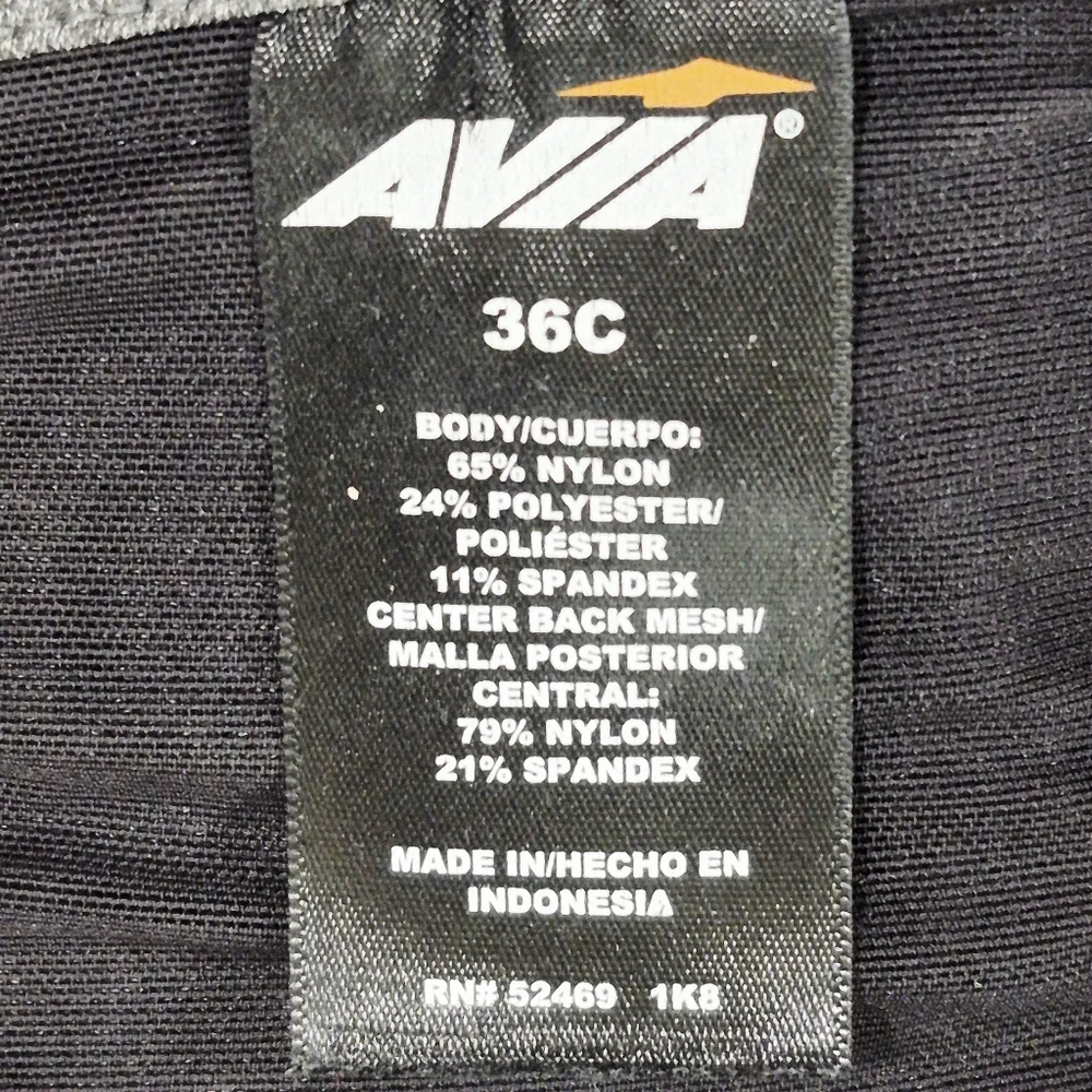 36C AVIA 76L624 Mefium Support Wire Free Sports Bra Gray &‎ Black